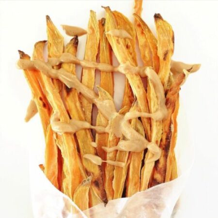 sweet potato fries drizzled with peanut butter