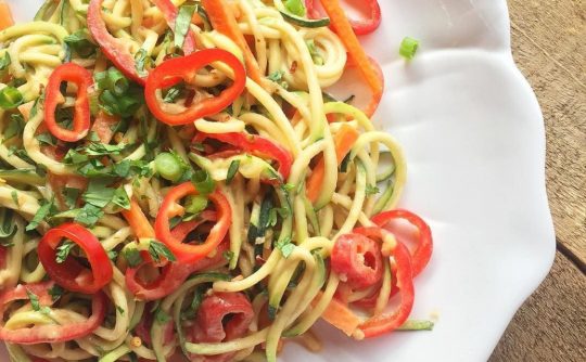 Raw Zoodle Salad Creamy Peanut Butter Dressing