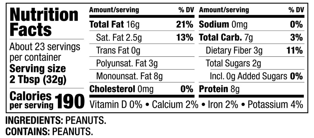 26oz Creamy Peanut Butter Full Nutrition Facts And Ingredients