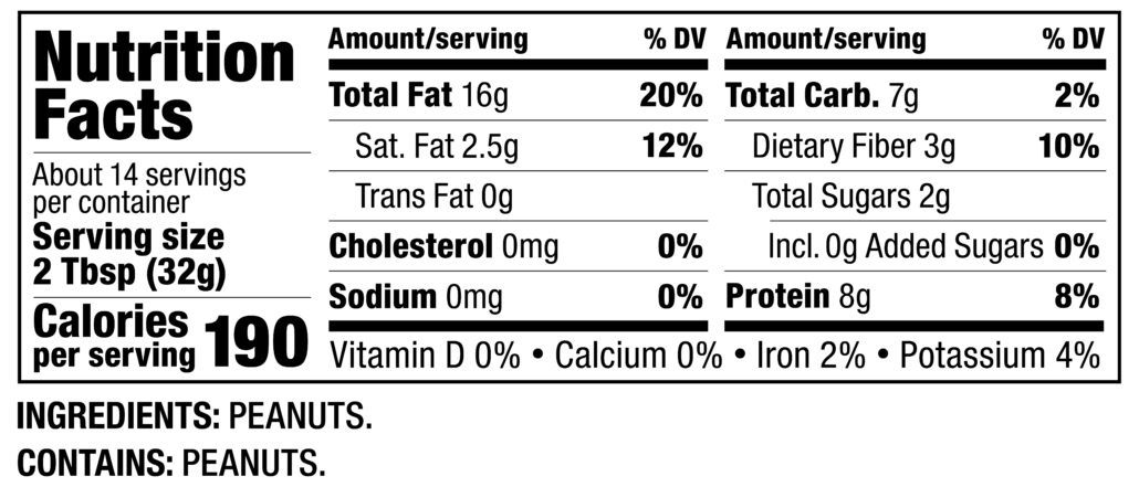 Crunchy Peanut Butter Full Nutrition Facts And Ingredients