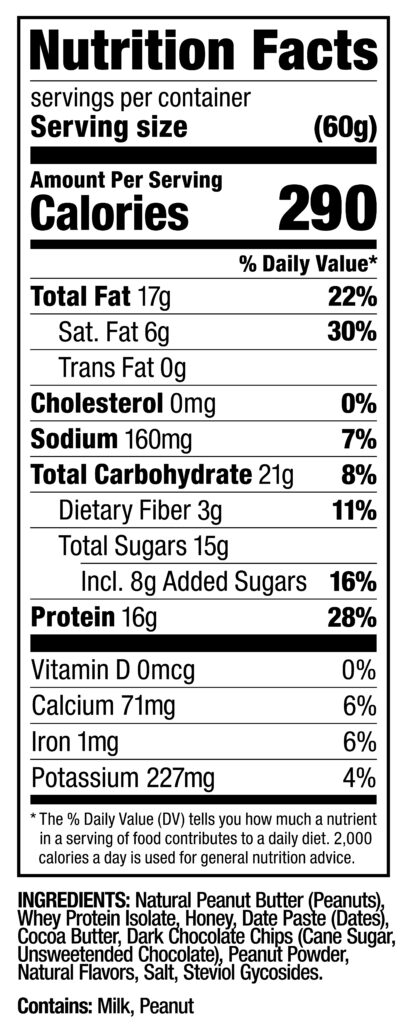 Protein Bar Nutritional Fact Panel And Ingredients