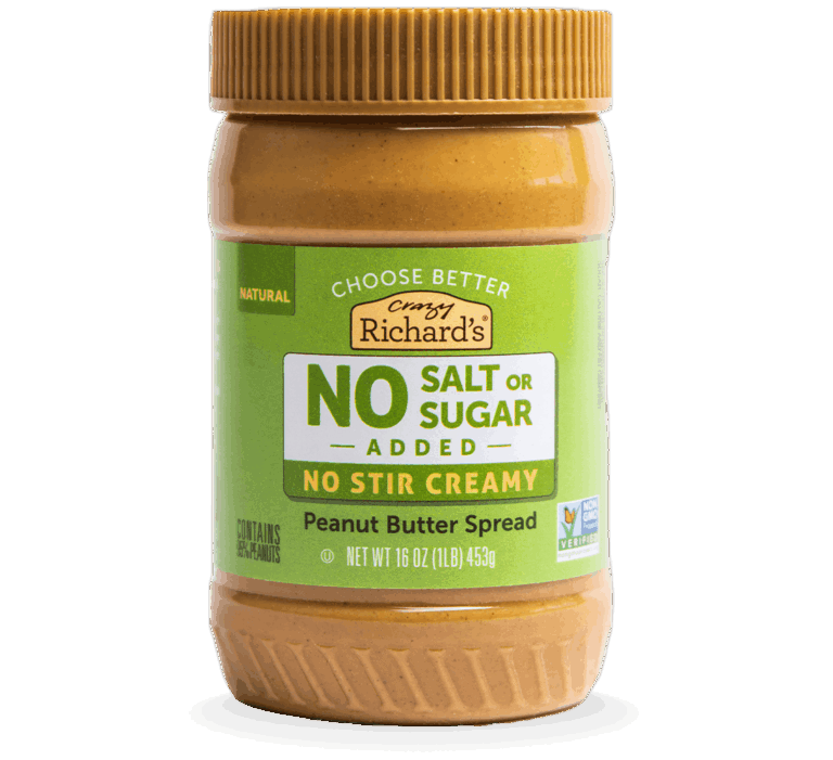 front view of a jar of Crazy Richard's No-Stir Creamy Peanut Butter