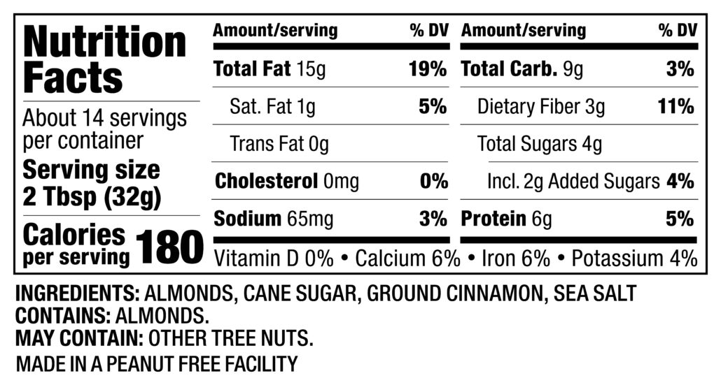 Cinnamon Almond Butter Full Nutrition Facts And Ingredients