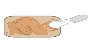 illustration of peanut butter spread onto flattened slice of bread