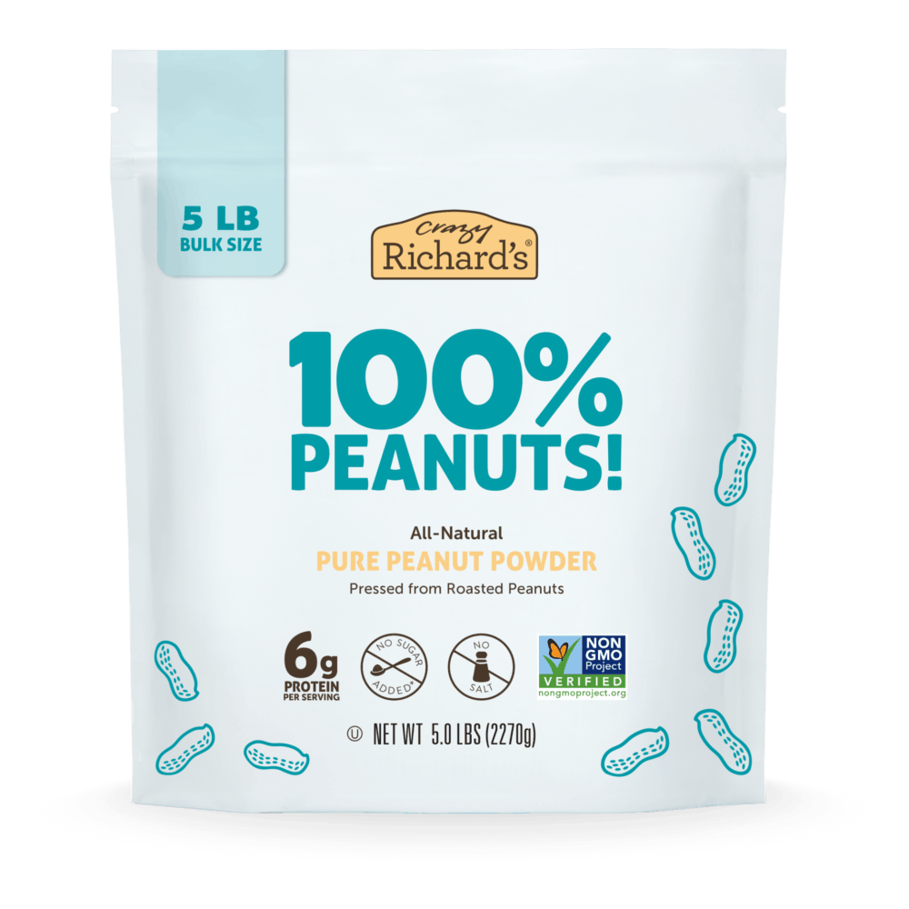 Front view of 5-lb bag of Crazy Richard's 100% Peanuts! Peanut Powder